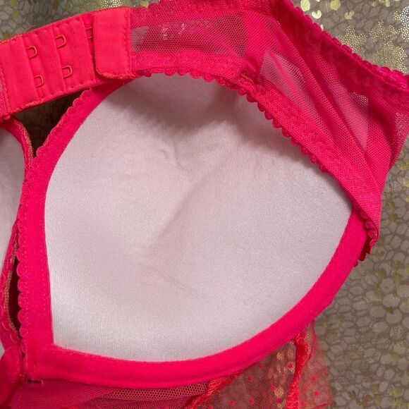 Victoria’s Secret Neon Hot Pink Polka Dot Push Up Babydoll Lingerie, 36C NWOT - Picture 6 of 10